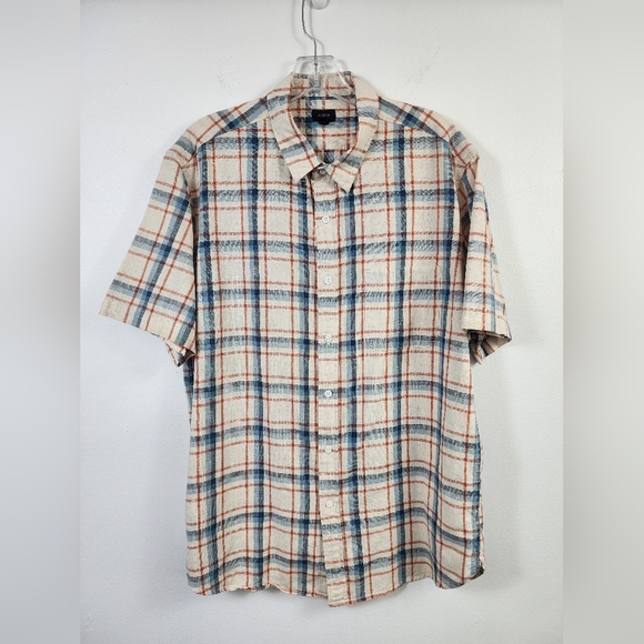 J. Crew Men's Blue Red Plaid Short Sleeve Shirt Button Front, sz LG - Picture 12 of 16